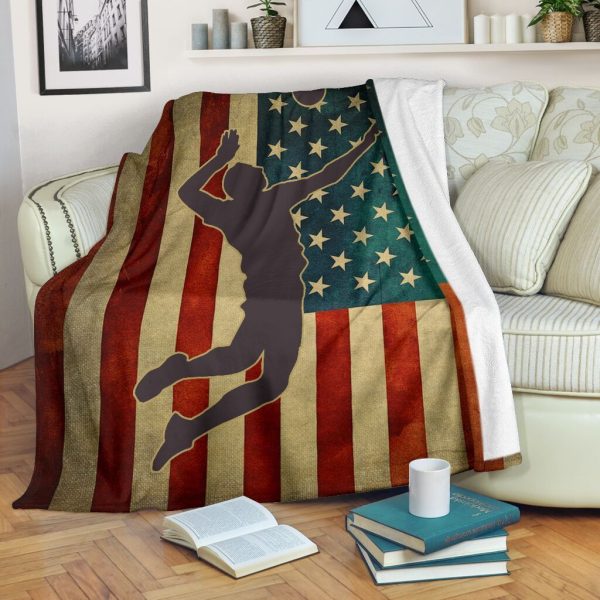American Flag Volleyball Love Volleyball Player Fleece Blanket - Image 2