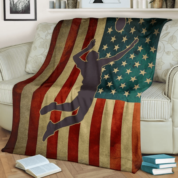 American Flag Volleyball Love Volleyball Player Fleece Blanket - Image 3
